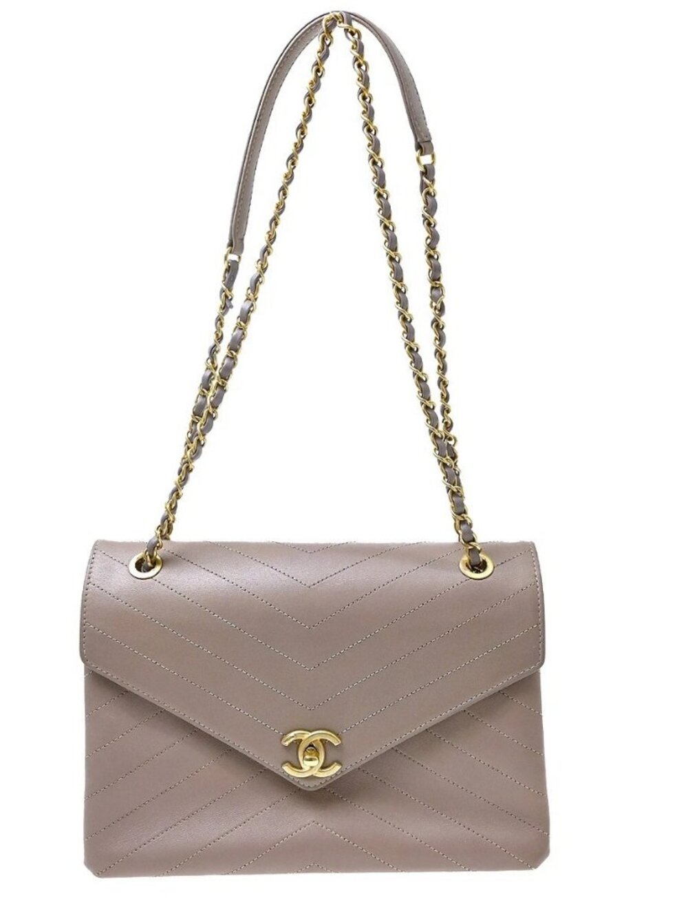 Chanel Purple Calfskin Chevron Shoulder Bag KQ01790
